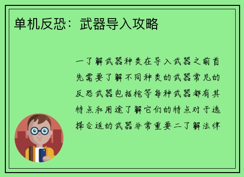 单机反恐：武器导入攻略